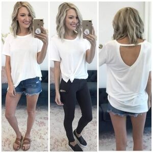 Boutique Wishlist White Cut Out Back Short Sleeve Top